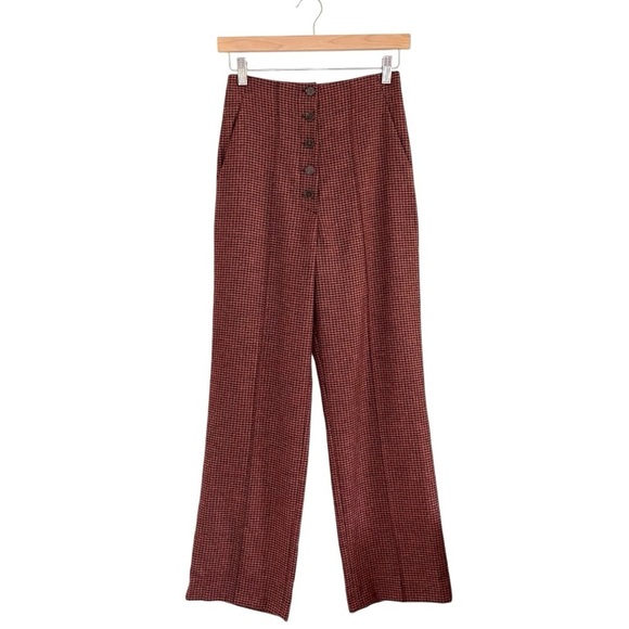 Nanushka Kos Houndstooth Trouser High Waist Button Front Ankle Pant Rust Small - Picture 1 of 16